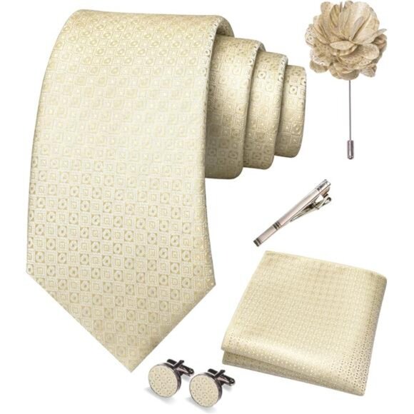 Mens Tie and Pocket Square,Lapel Pin,Cufflinks,Tie Clip Sets with Gift - Picture 3 of 4